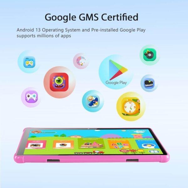 10.1 Inch Android 13 Tablet Kids Tablets: 6Gb + 64Gb, 1Tb Expandable | 2.0Ghz Octa-Core, Dual Cameras (5Mp+8Mp), Hd Ips Screen, Wifi 5, Bluetooth 5.0, Gms Certified, Pink