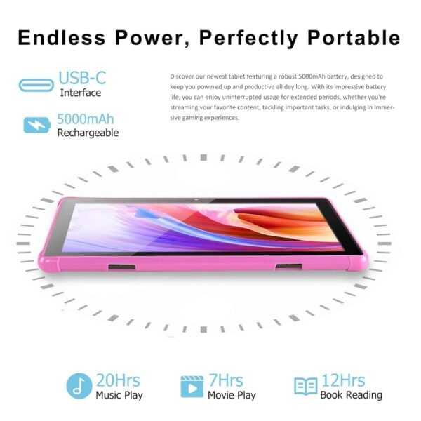 10.1 Inch Android 13 Tablet Kids Tablets: 6Gb + 64Gb, 1Tb Expandable | 2.0Ghz Octa-Core, Dual Cameras (5Mp+8Mp), Hd Ips Screen, Wifi 5, Bluetooth 5.0, Gms Certified, Pink