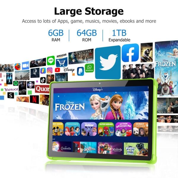 10.1 Inch Android 13 Tablet Kids Tablets: 6Gb + 64Gb, 1Tb Expandable | 2.0Ghz Octa-Core, Dual Cameras (5Mp+8Mp), Hd Ips Screen, Wifi 5, Bluetooth 5.0, Gms Certified, Pink
