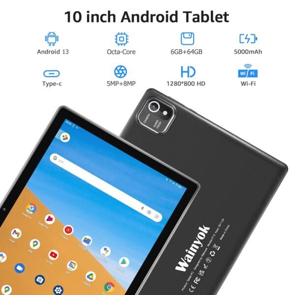 10.1 Inch Android 13 Tablet Kids Tablets: 6Gb + 64Gb, 1Tb Expandable | 2.0Ghz Octa-Core, Dual Cameras (5Mp+8Mp), Hd Ips Screen, Wifi 5, Bluetooth 5.0, Gms Certified, Green