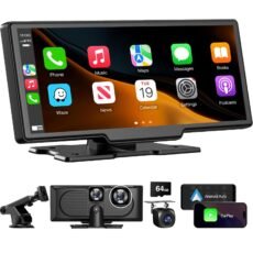 10.26 Inch Portable Wireless Touch Screen Apple Carplay, Android Auto, Mirror Link with 4K Dash Cam, 1080P Camera, GPS Navigation, Bluetooth, Siri/Google Navigation Car Screen...
