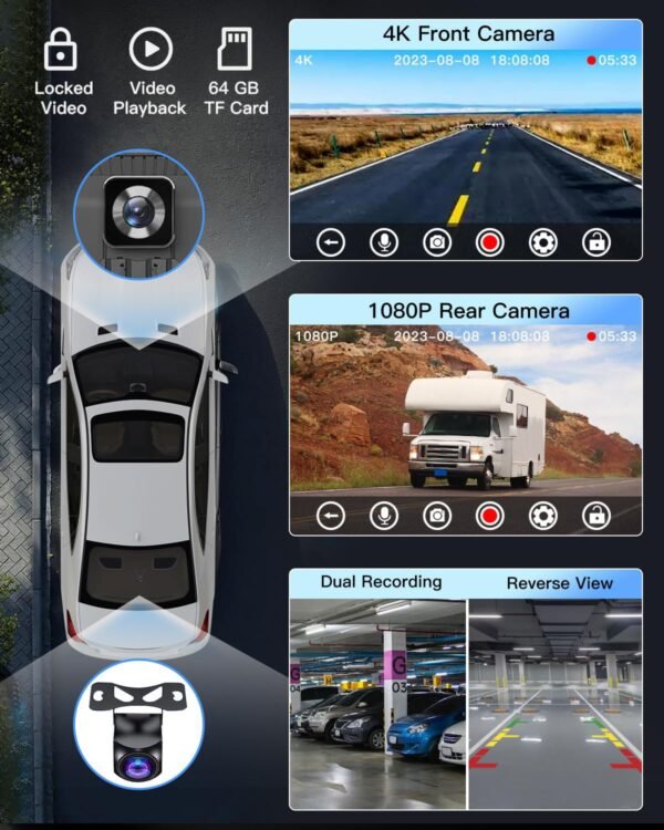 10.26 Inch Portable Wireless Touch Screen Apple Carplay, Android Auto, Mirror Link With 4K Dash Cam, 1080P Camera, Gps Navigation, Bluetooth, Siri/Google Navigation Car Screen...