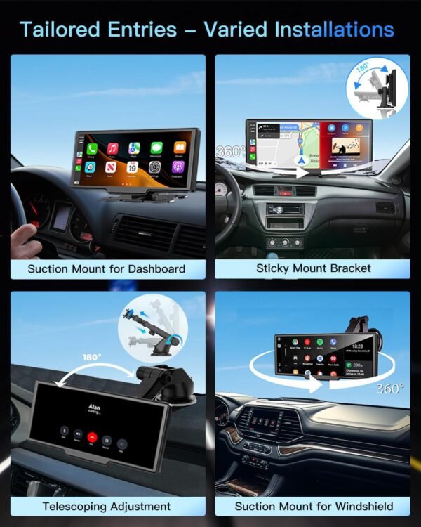 10.26 Inch Portable Wireless Touch Screen Apple Carplay, Android Auto, Mirror Link With 4K Dash Cam, 1080P Camera, Gps Navigation, Bluetooth, Siri/Google Navigation Car Screen...