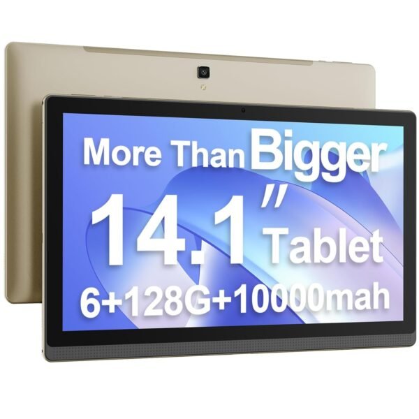 14.1 Inch Large Screen Android Tablet, Big Screen Tablets With 1080P Ips Fhd Display, 8 Core Cpu, Ram 6Gb, Rom128Gb, 1Tb Expand, Wifi 6, 2 Years Protection, Reinforced Type-C...