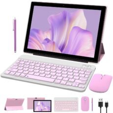 2 in 1 Tablet 10 Inch Android 14 OS Tableta, Tablets with Keyboard, Mouse, Case, Stylus, 64GB ROM+8GB RAM, 2MP+8MP Dual Camera, Quad Core Processor, 6000mAh Battery, 10.1 in FHD...