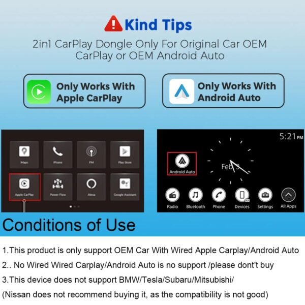 2-In-1 Wireless Carplay And Android Auto Adapter - Bluetooth Dongle For Car, Plug &Amp; Play, Easy To Install, Low Latency
