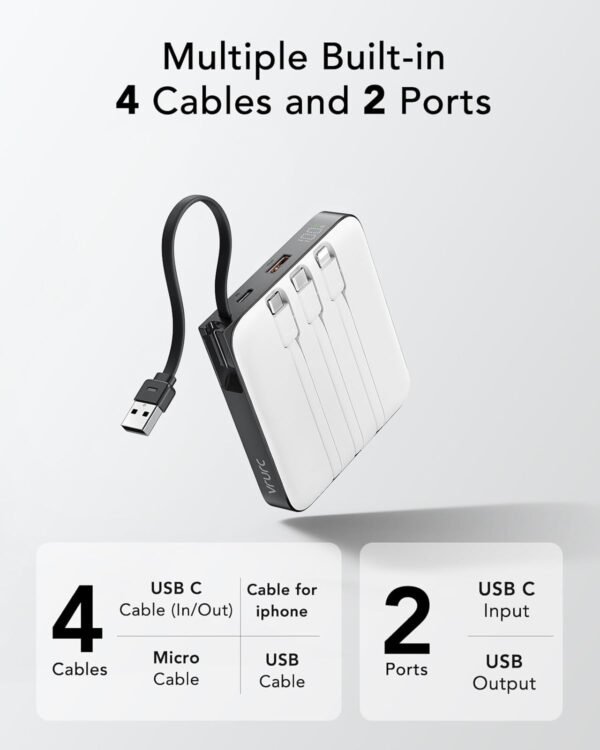 20000Mah Battery Pack Portable Charger, 22.5W Fast Charging Usb C Power Bank Built-In 4 Cables, External Battery Led Display For Iphone 16 15 14 Samsung Galaxy S24 S23 S22...