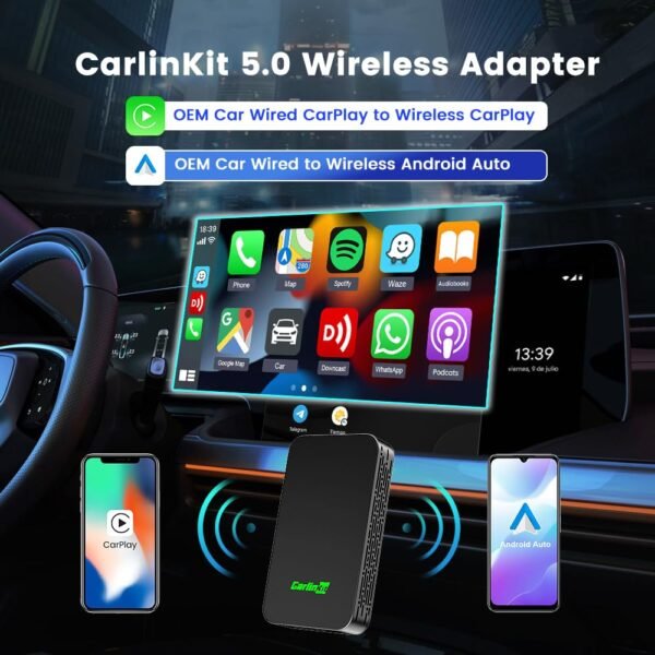 2025 Upgrade Carlinkit 5.0 Wireless Carplay Android Auto Adapter, Wireless Cp/Aa Adapter, Wireless Android Auto Adapter, Fast Connect, More Stable, Suit For Built-In Wired...