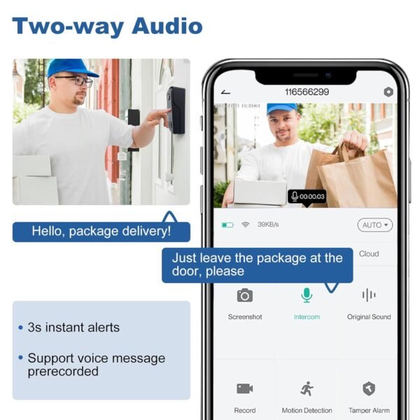 2K Video Doorbell Camera Wireless Door Bell Battery Powered With 2.4Ghz Wifi,Ai&Amp;Pir Motion Detection,Two-Way Audio,Ip65 Waterproof,Night Vision,Surveillance,Cloud Storage,Free...