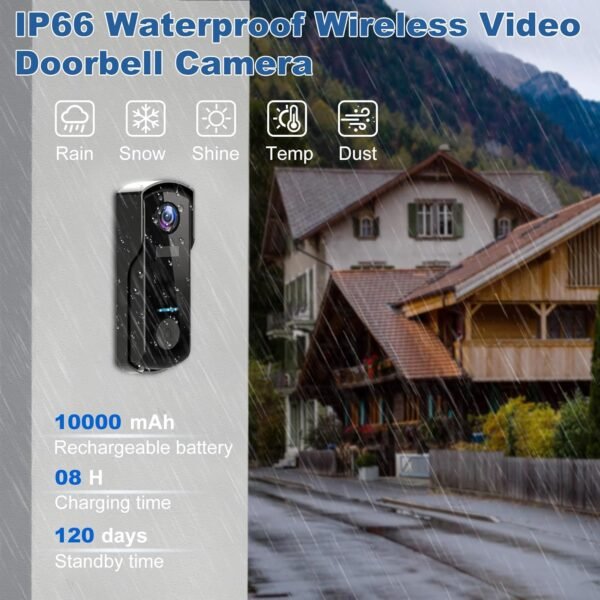 2K Video Doorbell Camera Wireless Door Bell Battery Powered With 2.4Ghz Wifi,Ai&Amp;Pir Motion Detection,Two-Way Audio,Ip65 Waterproof,Night Vision,Surveillance,Cloud Storage,Free...
