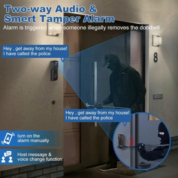 2K Video Doorbell Camera Wireless Door Bell Battery Powered With 2.4Ghz Wifi,Ai&Amp;Pir Motion Detection,Two-Way Audio,Ip65 Waterproof,Night Vision,Surveillance,Cloud Storage,Free...