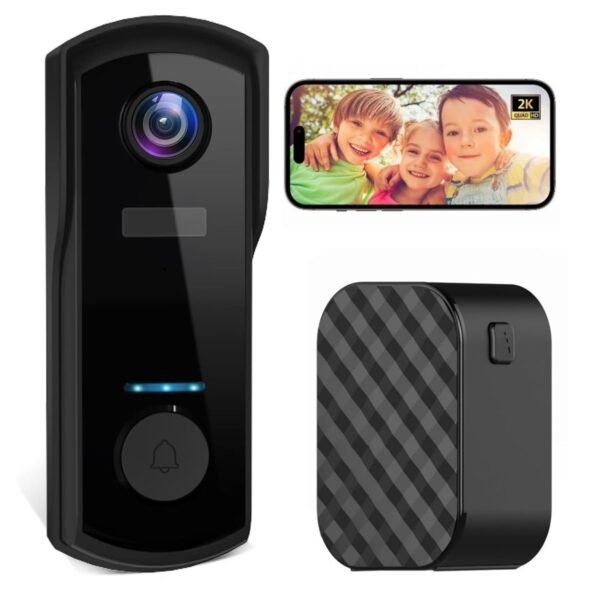 2K Video Doorbell Camera Wireless Door Bell Battery Powered With 2.4Ghz Wifi,Ai&Amp;Pir Motion Detection,Two-Way Audio,Ip65 Waterproof,Night Vision,Surveillance,Cloud Storage,Free...