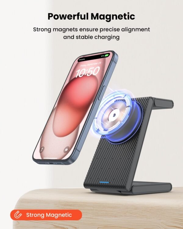 3 In 1 Wireless Charging Station Magnetic, Foldable Wireless Charger Stand For Multiple Devices, Wireless Charger For Iphone 16/15/14/13/12, Apple Watch 9/8/7/6/Se/5/4/3/2,...