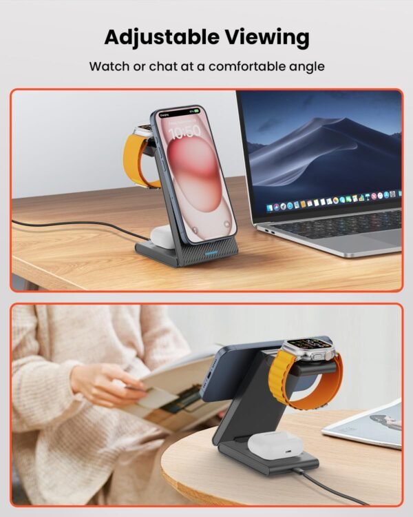 3 In 1 Wireless Charging Station Magnetic, Foldable Wireless Charger Stand For Multiple Devices, Wireless Charger For Iphone 16/15/14/13/12, Apple Watch 9/8/7/6/Se/5/4/3/2,...