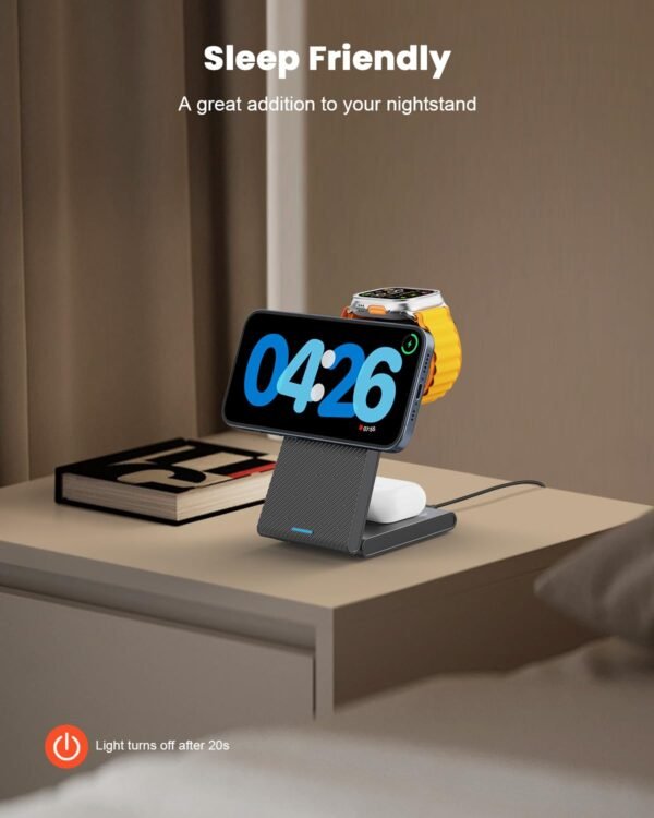 3 In 1 Wireless Charging Station Magnetic, Foldable Wireless Charger Stand For Multiple Devices, Wireless Charger For Iphone 16/15/14/13/12, Apple Watch 9/8/7/6/Se/5/4/3/2,...