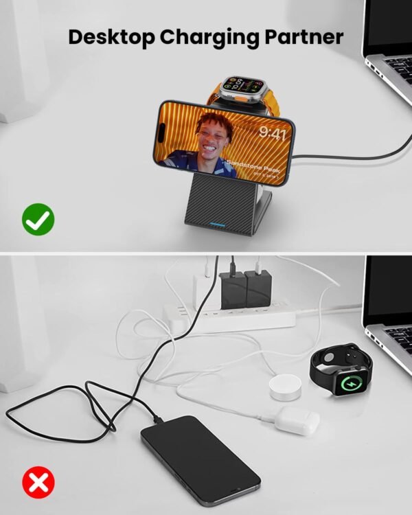 3 In 1 Wireless Charging Station Magnetic, Foldable Wireless Charger Stand For Multiple Devices, Wireless Charger For Iphone 16/15/14/13/12, Apple Watch 9/8/7/6/Se/5/4/3/2,...