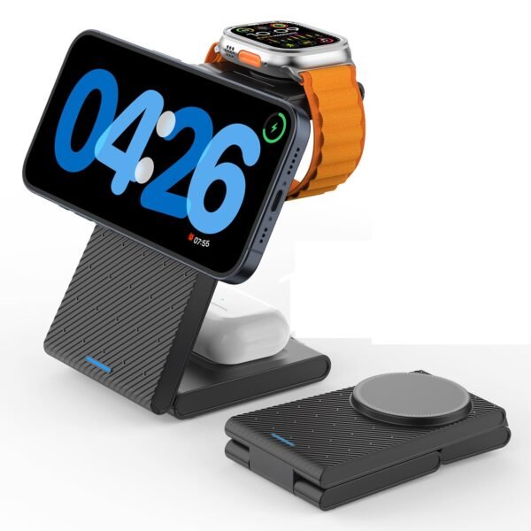 3 In 1 Wireless Charging Station Magnetic, Foldable Wireless Charger Stand For Multiple Devices, Wireless Charger For Iphone 16/15/14/13/12, Apple Watch 9/8/7/6/Se/5/4/3/2,...