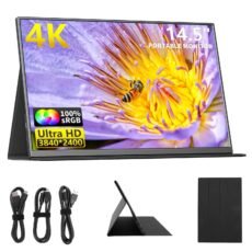 4K Portable Display, 14.5" 3840x2400 FHD Laptop Monitor, USB C HDMI Computer Display, HDR Eye Care External Screen with Cover, Gaming Display for PC/PS4/PS/XBOX/Switch