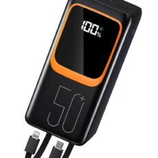 50000mAh Power Bank with Built-in Cable: 22.5W Fast Charging External Battery with Large Capacity, Portable Charger with LED Flashlight and 7 Outputs & 3 Inputs.