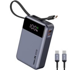 65W Power Bank, 20000mAh Laptop Portable Charger with Built-in USB-C Cable, USB-C PD Fast Charging Battery Pack for MacBook Dell XPS iPad iPhone 16 15 Samsung S24 S23 S22 Steam...