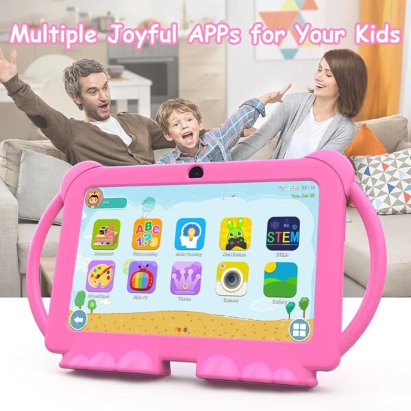 7 Inch Kids Tablet - Android 12, 32Gb Rom, 2+5Mp Dual Camera, Shockproof Case, Educational, Games, Parental Control