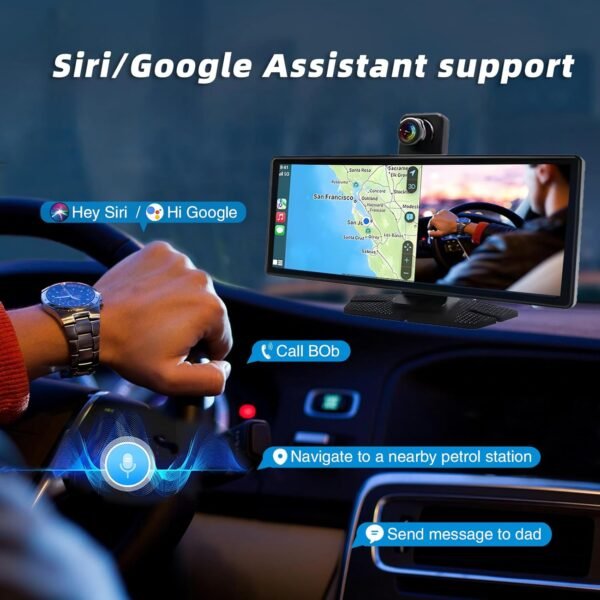 9.3’’ Portable Wireless Carplay &Amp; Android Auto Screen For Car - With 4K Dash Cam 1080P Backup Camera,Bluetooth,Gps Navigation,Voice Control