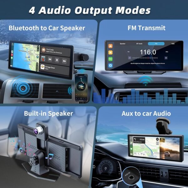 9.3’’ Portable Wireless Carplay &Amp; Android Auto Screen For Car - With 4K Dash Cam 1080P Backup Camera,Bluetooth,Gps Navigation,Voice Control