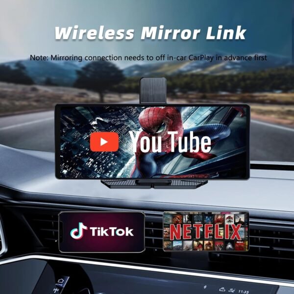 9.3’’ Portable Wireless Carplay &Amp; Android Auto Screen For Car - With 4K Dash Cam 1080P Backup Camera,Bluetooth,Gps Navigation,Voice Control