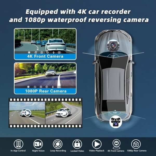 9.3’’ Portable Wireless Carplay &Amp; Android Auto Screen For Car - With 4K Dash Cam 1080P Backup Camera,Bluetooth,Gps Navigation,Voice Control