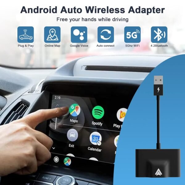 Android Auto Wireless Adapter Plug And Play Car Dongle For Factory Wired Android Auto In All Cars - 5Ghz Wifi Online Upgrade, Low Latency And Easy To Install