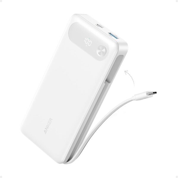 Anker Power Bank, 20,000Mah Portable Charger With Built-In Usb-C Cable, 87W Max Fast Charging Battery Pack For Laptop, 2 Usb-C And 1 Usb-A, For Macbook, Iphone 16/15 Series,...