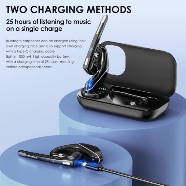 Bluetooth Headset V5.3, Wireless Earbuds With 1000Mah Charging Case, 96 Hours Talk Time, Hands-Free Noise Cancelling Headphones And Dual Microphone For Computers, Mobile Phones