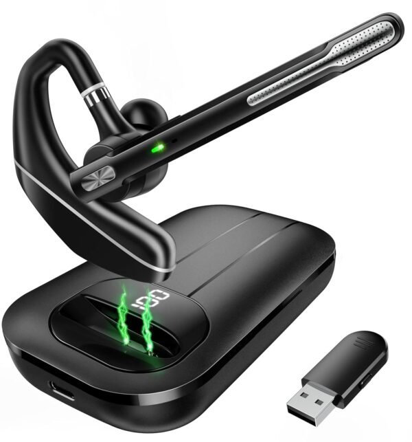 Bluetooth Headset V5.3, Wireless Earbuds With 1000Mah Charging Case, 96 Hours Talk Time, Hands-Free Noise Cancelling Headphones And Dual Microphone For Computers, Mobile Phones