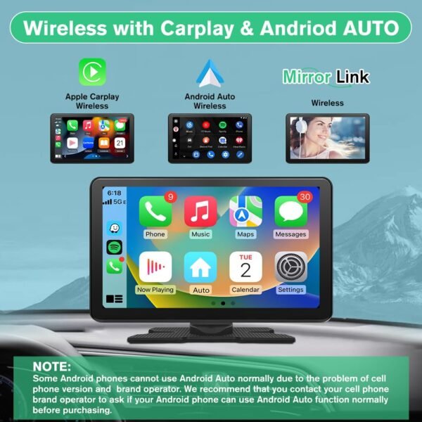 Car Stereo 10.25 Inch Portable Car Audio Carplay Android Auto Airplay Mirrorlink 4K Dash Cam + 1080P Rear Backup Camera + 64Gb Micro Sd Card Driving Recorder Parking Assistance