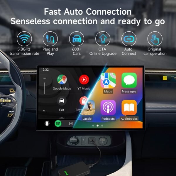Carlinkit 5.0 Wireless Carplay And Android Auto Adapter, Plug &Amp; Play, Auto Connection, For Cars With Oem Wired Carplay And Android Auto