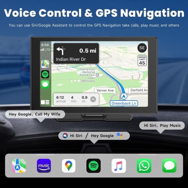 Carplay Screen 9 Inch Wireless Carplay &Amp; Android Auto With 1080P Backup Camera, Portable Car Stereo Navigation, Mirror Link, Bluetooth, Aux/Fm, Gift Of Drive Mate