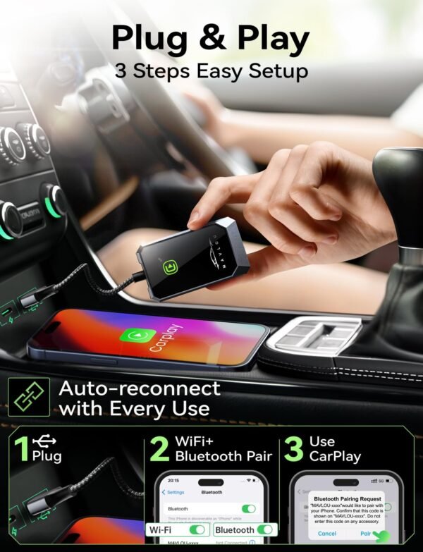 Carplay Wireless Adapter For Apple, 2024 Upgrade Carplay Converts Wired To Wireless Carplay Dongle For Wireless Control Plug &Amp; Play Carplay Fit For Cars 2017+ &Amp; For Iphone Ios 10+