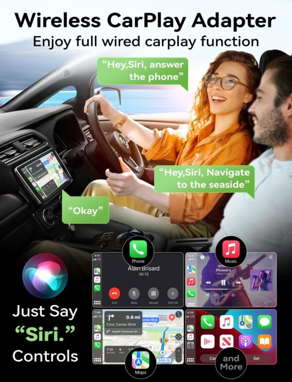 Carplay Wireless Adapter For Apple, 2024 Upgrade Carplay Converts Wired To Wireless Carplay Dongle For Wireless Control Plug &Amp; Play Carplay Fit For Cars 2017+ &Amp; For Iphone Ios 10+