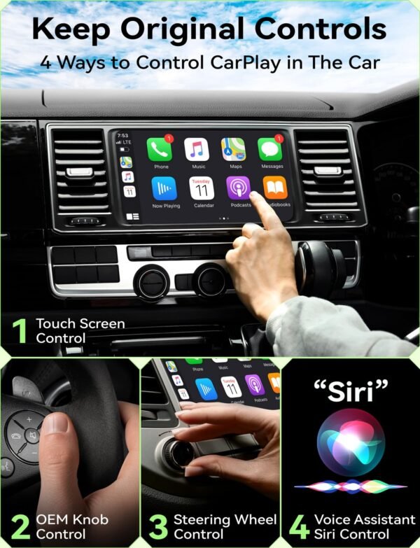 Carplay Wireless Adapter For Apple, 2024 Upgrade Carplay Converts Wired To Wireless Carplay Dongle For Wireless Control Plug &Amp; Play Carplay Fit For Cars 2017+ &Amp; For Iphone Ios 10+