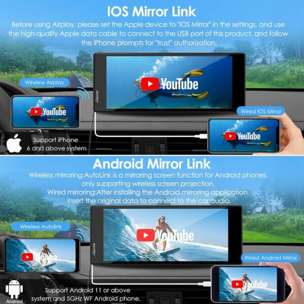 Carpuride 10.26 Inch Wireless/Wired Apple Carplay, Android Auto And Mirror Link - 1600 * 600 Ips Touch Screen Portable Car Stereo, Bluetooth Audio, Siri, Navigation Car Screen...