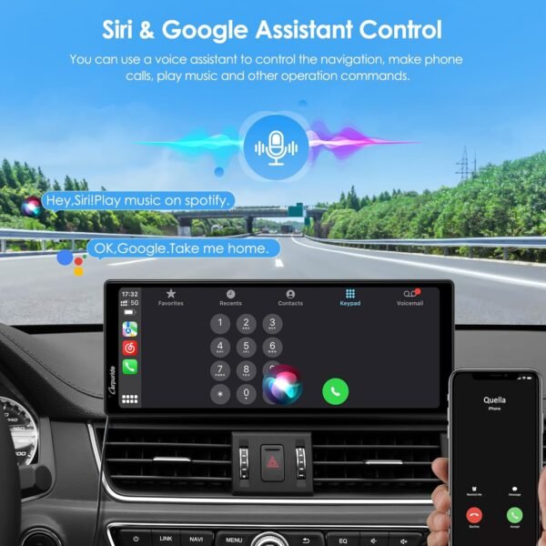 Carpuride 10.26 Inch Wireless/Wired Apple Carplay, Android Auto And Mirror Link - 1600 * 600 Ips Touch Screen Portable Car Stereo, Bluetooth Audio, Siri, Navigation Car Screen...