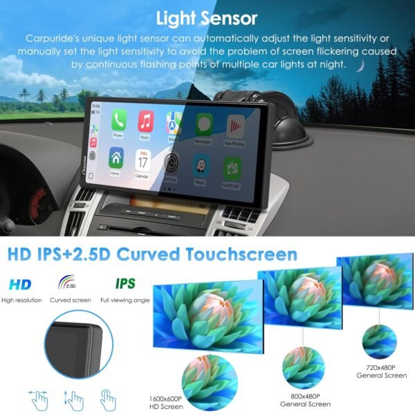 Carpuride 10.26 Inch Wireless/Wired Apple Carplay, Android Auto And Mirror Link - 1600 * 600 Ips Touch Screen Portable Car Stereo, Bluetooth Audio, Siri, Navigation Car Screen...