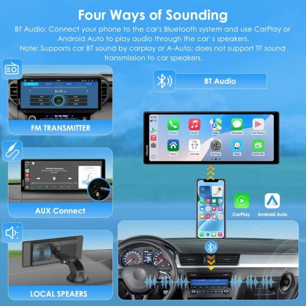 Carpuride 10.26 Inch Wireless/Wired Apple Carplay, Android Auto And Mirror Link - 1600 * 600 Ips Touch Screen Portable Car Stereo, Bluetooth Audio, Siri, Navigation Car Screen...