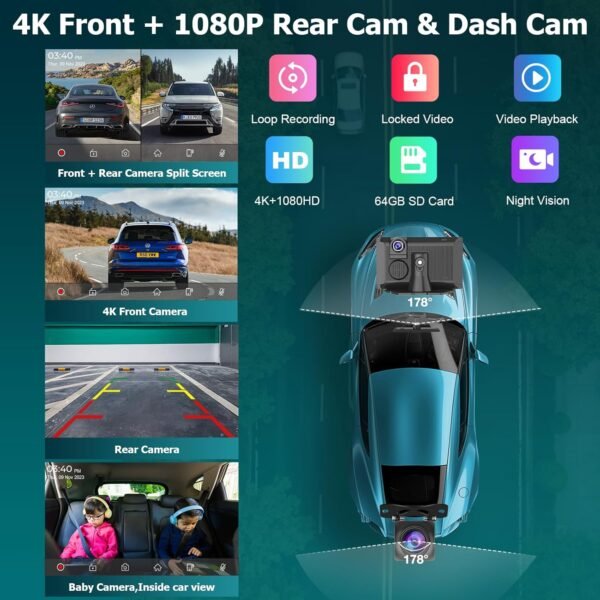 Carpuride W703 Portable Wireless Carplay &Amp; Android Auto With Dash Cam-7&Quot; Hd Ips Screen, 4K Front Cam &Amp; 1080P Backup Cam, Loop Recording,Bluetooth,Mirror Link,Gps,Siri,Play...