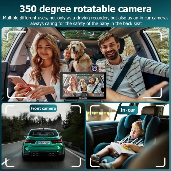 Carpuride W703 Portable Wireless Carplay &Amp; Android Auto With Dash Cam-7&Quot; Hd Ips Screen, 4K Front Cam &Amp; 1080P Backup Cam, Loop Recording,Bluetooth,Mirror Link,Gps,Siri,Play...
