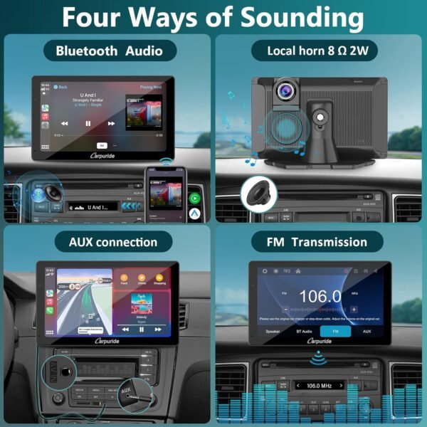 Carpuride W703 Portable Wireless Carplay &Amp; Android Auto With Dash Cam-7&Quot; Hd Ips Screen, 4K Front Cam &Amp; 1080P Backup Cam, Loop Recording,Bluetooth,Mirror Link,Gps,Siri,Play...