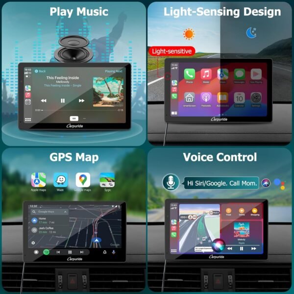 Carpuride W703 Portable Wireless Carplay &Amp; Android Auto With Dash Cam-7&Quot; Hd Ips Screen, 4K Front Cam &Amp; 1080P Backup Cam, Loop Recording,Bluetooth,Mirror Link,Gps,Siri,Play...