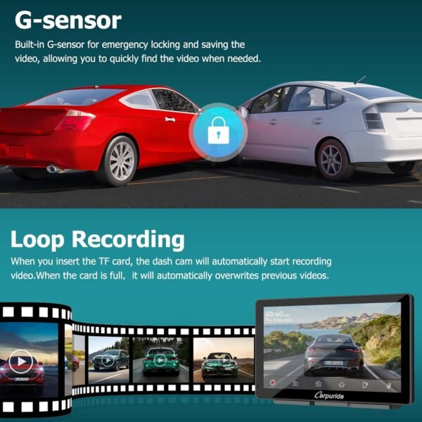 Carpuride W703 Portable Wireless Carplay &Amp; Android Auto With Dash Cam-7&Quot; Hd Ips Screen, 4K Front Cam &Amp; 1080P Backup Cam, Loop Recording,Bluetooth,Mirror Link,Gps,Siri,Play...