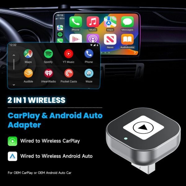 Cl322 Wireless Carplay &Amp; Android Auto Adapter – 2025 Upgrade Mini Design - Converts Oem Wired To Wireless, Plug &Amp; Play, Auto Reconnect, Compatible With Iphone 6+, Android 11+...