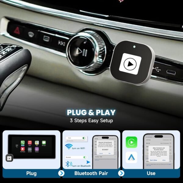 Cl322 Wireless Carplay &Amp; Android Auto Adapter – 2025 Upgrade Mini Design - Converts Oem Wired To Wireless, Plug &Amp; Play, Auto Reconnect, Compatible With Iphone 6+, Android 11+...